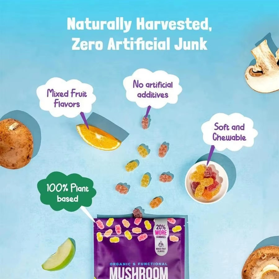 Mushroom Gummies with Ashwagandha, Lion'S Mane, Reishi, Turkey Tail - Boost Immunity and Maintain Cardiovascular Health