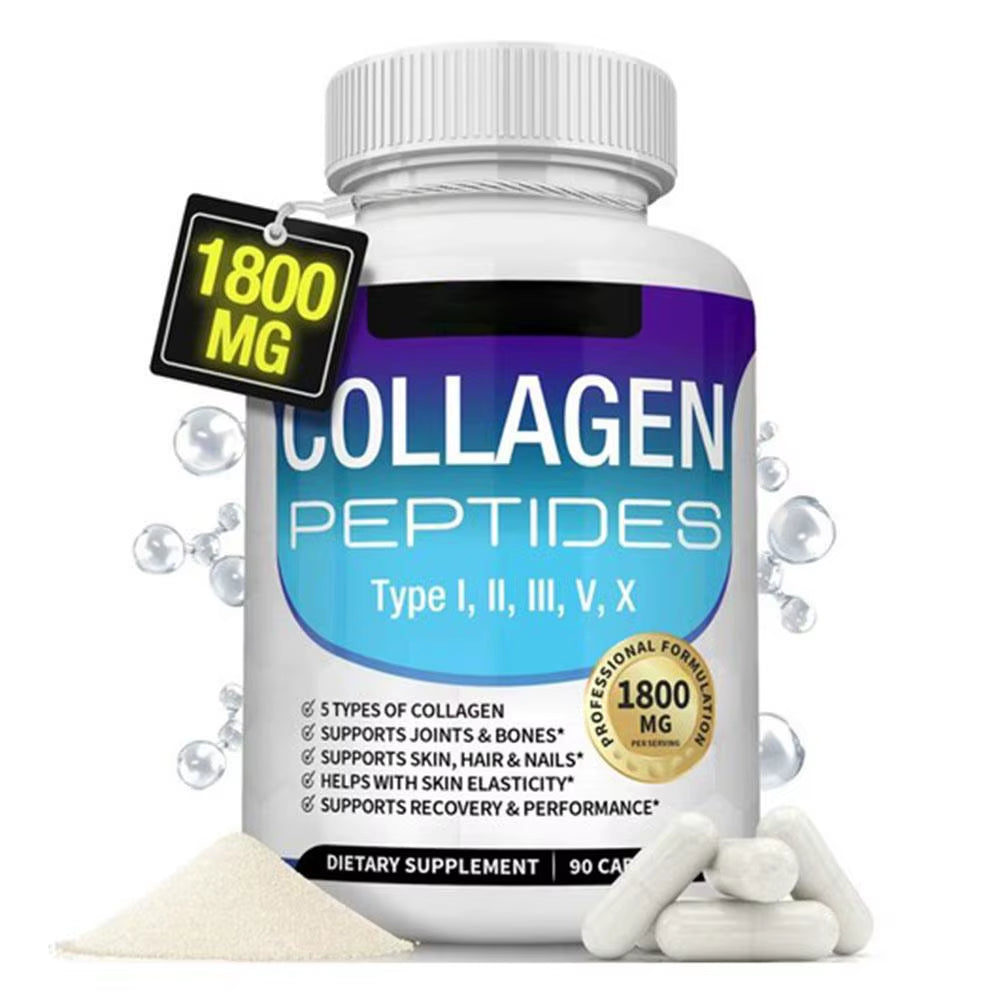 90Pcs/Bottle Collagen Capsules 1800MG Supporting Healthy Skin Hair Nails and Joints Supplement Collagen for All Ages