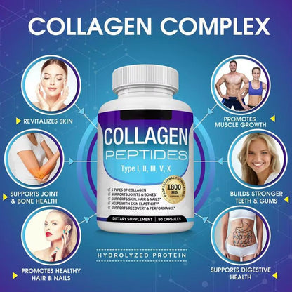 90Pcs/Bottle Collagen Capsules 1800MG Supporting Healthy Skin Hair Nails and Joints Supplement Collagen for All Ages