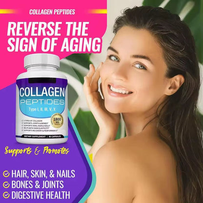 90Pcs/Bottle Collagen Capsules 1800MG Supporting Healthy Skin Hair Nails and Joints Supplement Collagen for All Ages