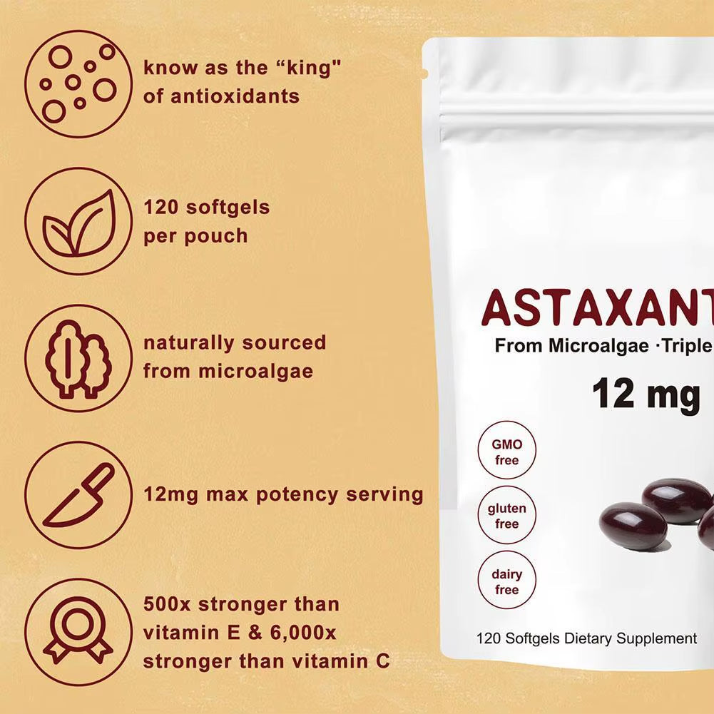 12Mg Natural Astaxanthin Antioxidant Capsules 120 Capsules Promotes Metabolism Improve Eye Skin Health Antioxidant Supplement