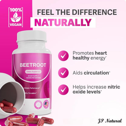Rosabella Organic Beet Root Capsules –1300Mg Beetroot Powder for Natural Energy & Endurance Support, Non-Gmo, 60 Capsules